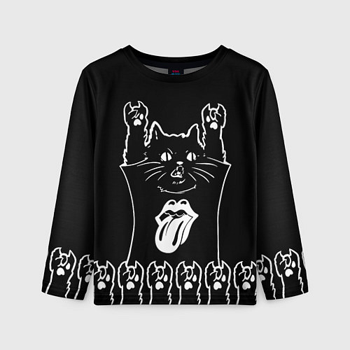 Детский лонгслив Rolling Stones: cat rock / 3D-принт – фото 1