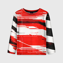 Лонгслив детский Горизонтальные чёрно-белые линии на красном фоне, цвет: 3D-принт