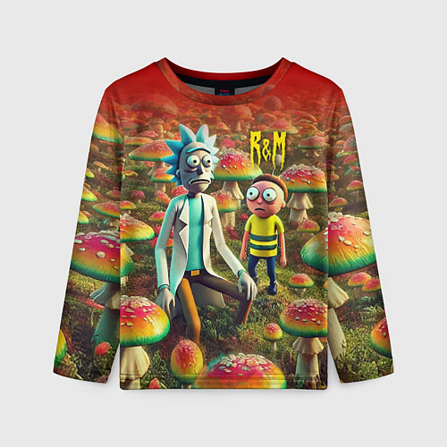 Детский лонгслив Рик и Морти заблудились в мухоморном поле / 3D-принт – фото 1