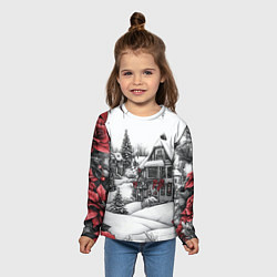 Лонгслив детский Бело-красное новогоднее настроение, цвет: 3D-принт — фото 2