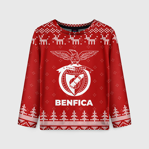 Детский лонгслив Новогодний Benfica с оленями / 3D-принт – фото 1