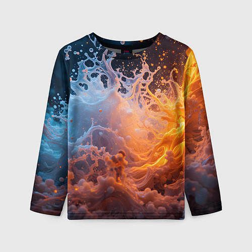 Детский лонгслив Брызги воды и огня / 3D-принт – фото 1