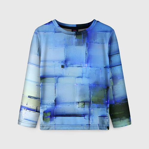 Детский лонгслив Чёрные пятна на синем фоне абстракция / 3D-принт – фото 1