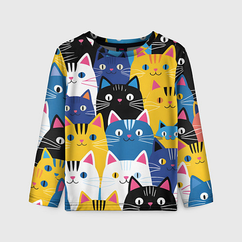 Детский лонгслив Много цветных котиков / 3D-принт – фото 1