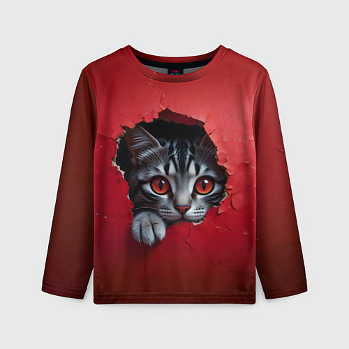 Детский лонгслив Выглядывающий котик / 3D-принт – фото 1