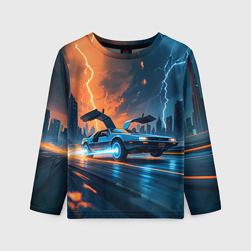 Детский лонгслив Автомобиль и ночные молнии / 3D-принт – фото 1