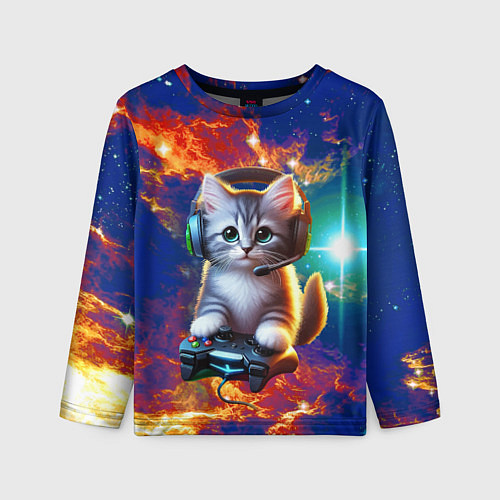 Детский лонгслив Удивительный мир котёнка игромана / 3D-принт – фото 1