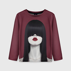Детский лонгслив Поп арт девушка на бордовом