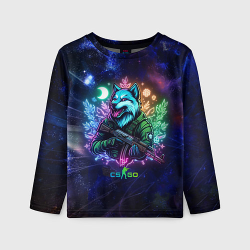 Детский лонгслив Counter Strike - neon wolf / 3D-принт – фото 1