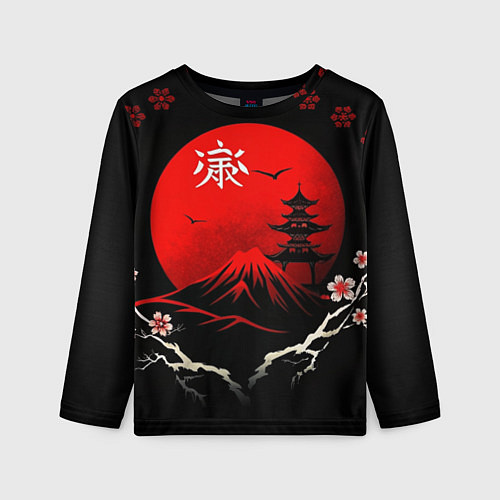 Детский лонгслив Japan red black nature / 3D-принт – фото 1