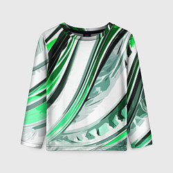 Детский лонгслив Волнистая бело-зелёная абстракция