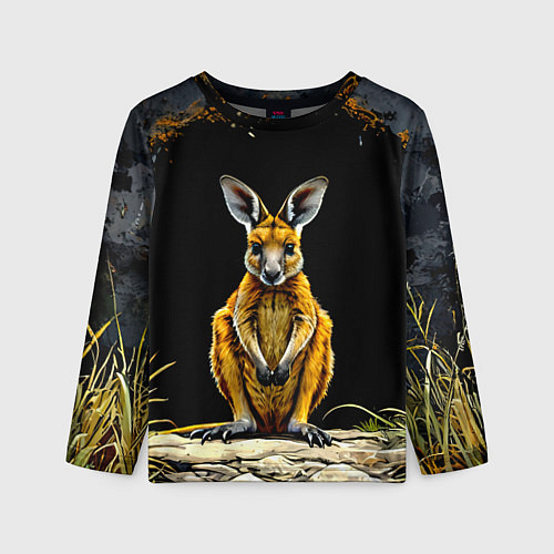Детский лонгслив Кенгуру на черном / 3D-принт – фото 1