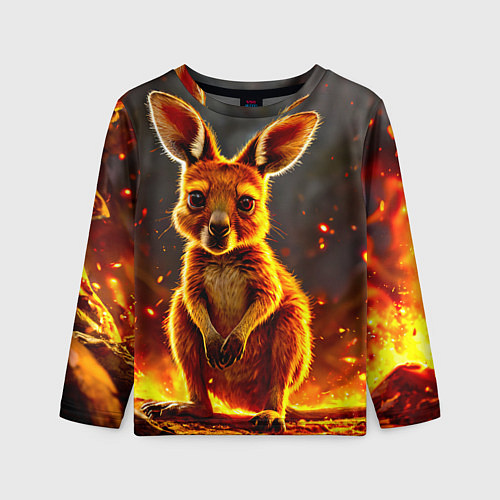 Детский лонгслив Кенгуру в огне / 3D-принт – фото 1