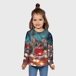 Лонгслив детский Кошка с сердцем, цвет: 3D-принт — фото 2