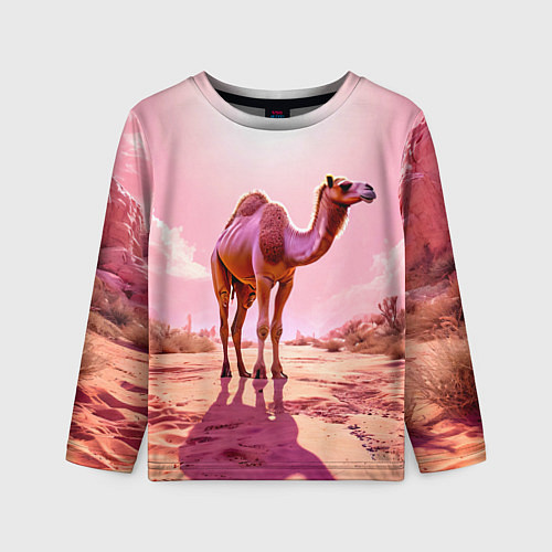 Детский лонгслив Верблюд в розовой пустыне / 3D-принт – фото 1