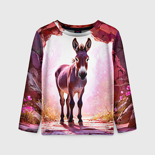 Детский лонгслив Осел в розовом свете / 3D-принт – фото 1