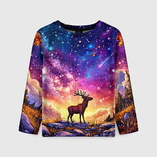 Детский лонгслив Лось и звездное небо / 3D-принт – фото 1
