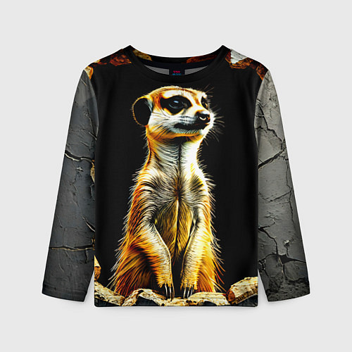 Детский лонгслив Сурикат на черном / 3D-принт – фото 1