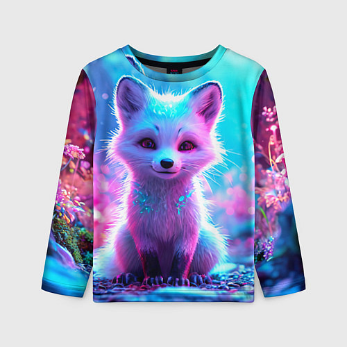 Детский лонгслив Песец в неоновом свете / 3D-принт – фото 1