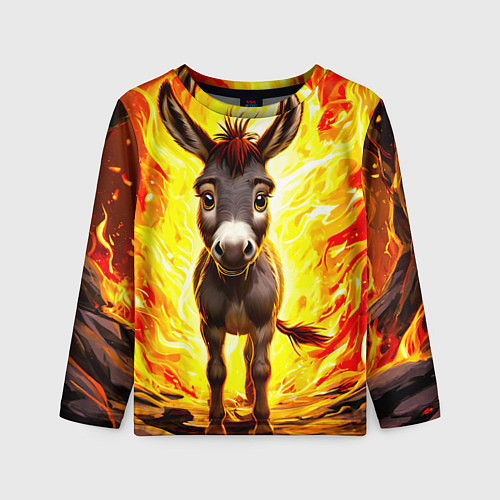 Детский лонгслив Ослик в огне / 3D-принт – фото 1
