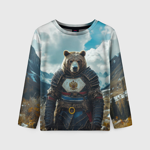Детский лонгслив Воин русский медведь / 3D-принт – фото 1