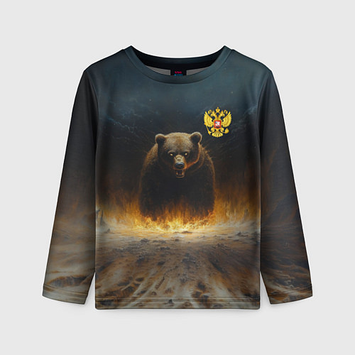 Детский лонгслив Русский медведь в огненном поле / 3D-принт – фото 1