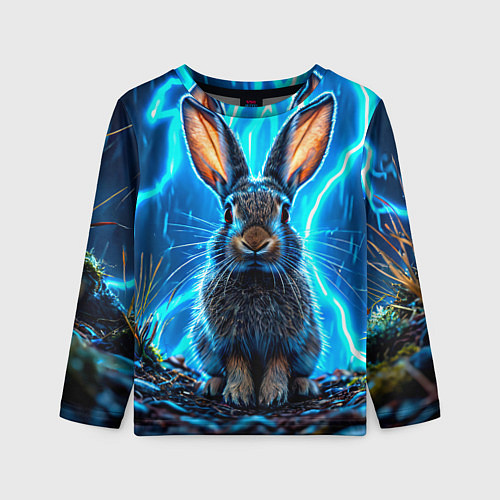 Детский лонгслив Заяц в разрядах молний / 3D-принт – фото 1