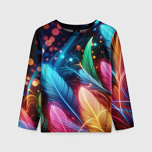 Детский лонгслив Яркие красочные неоновые перья / 3D-принт – фото 1