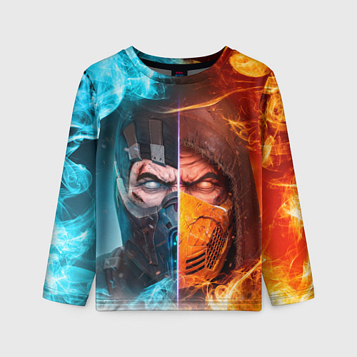 Детский лонгслив Mortal Kombat - Саб-зиро и Скорпион / 3D-принт – фото 1