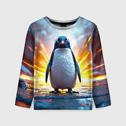 Детский лонгслив Эпичный пингвин / 3D-принт – фото 1