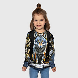 Лонгслив детский Волк на черном, цвет: 3D-принт — фото 2