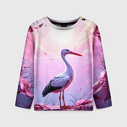 Лонгслив детский Аист в розовых облаках, цвет: 3D-принт