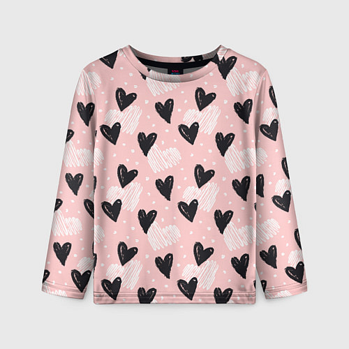 Детский лонгслив Романтичный паттерн с сердечками на розовом фоне / 3D-принт – фото 1