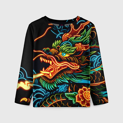 Детский лонгслив Japanese neon dragon - irezumi / 3D-принт – фото 1