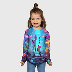 Лонгслив детский Рик и Морти на планете неоновых грибов - нейроарт, цвет: 3D-принт — фото 2
