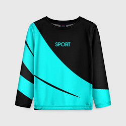 Детский лонгслив Sport чёрный и неоновый голубой полосы