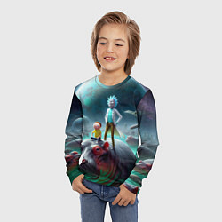 Лонгслив детский Рик и Морти сидят на бегемоте - нейроарт фантазия, цвет: 3D-принт — фото 2