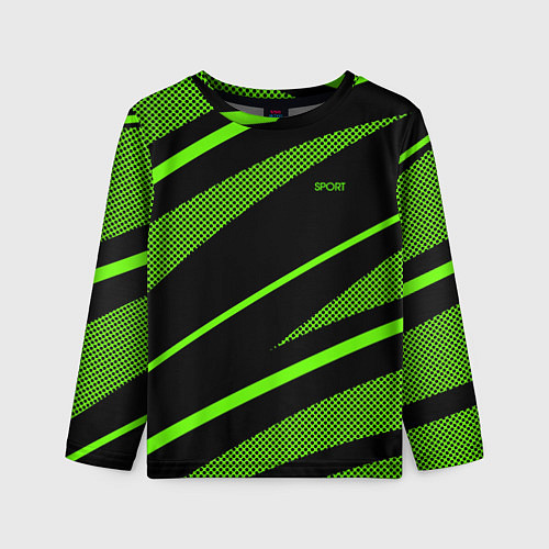 Детский лонгслив Sport чёрный и зелёный полосы / 3D-принт – фото 1