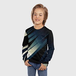 Лонгслив детский Чёрно-синий абстрактный с полосами, цвет: 3D-принт — фото 2