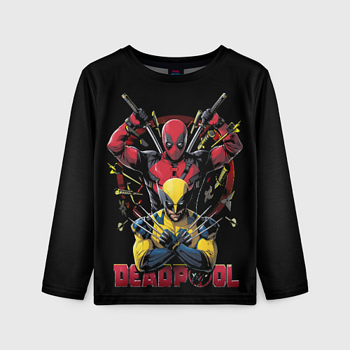 Детский лонгслив Дэдпул и Россомаха в позе / 3D-принт – фото 1