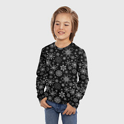 Лонгслив детский Белые снежинки на черном, цвет: 3D-принт — фото 2