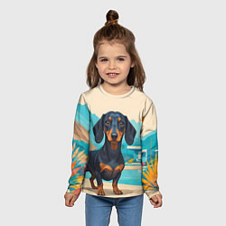 Лонгслив детский Такса и пальма, цвет: 3D-принт — фото 2