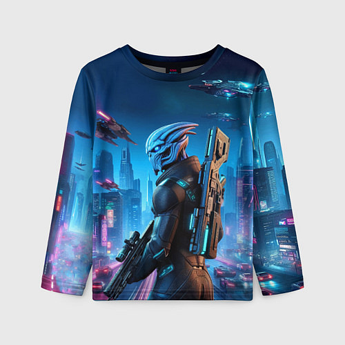 Детский лонгслив Mass Effect - neon glow fantastic / 3D-принт – фото 1