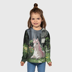 Лонгслив детский Единорог в городе, цвет: 3D-принт — фото 2