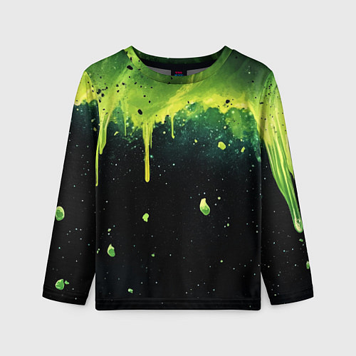 Детский лонгслив Зеленая стекающая краска по черному фону / 3D-принт – фото 1