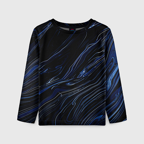 Детский лонгслив Чёрно-синий абстракция линии / 3D-принт – фото 1