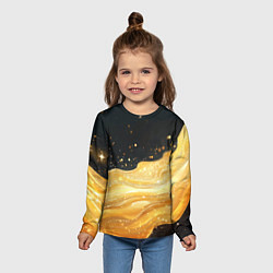 Лонгслив детский Золотистая материя на черном фоне, цвет: 3D-принт — фото 2