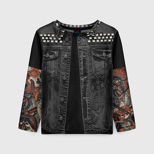 Детский лонгслив Джинсовка с татуировкой дракона и самурая - имитац / 3D-принт – фото 1