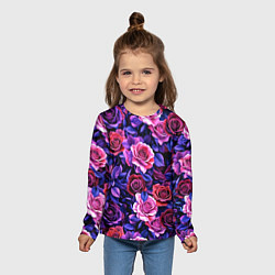 Лонгслив детский Разноцветные цветы - синие розы паттерн, цвет: 3D-принт — фото 2