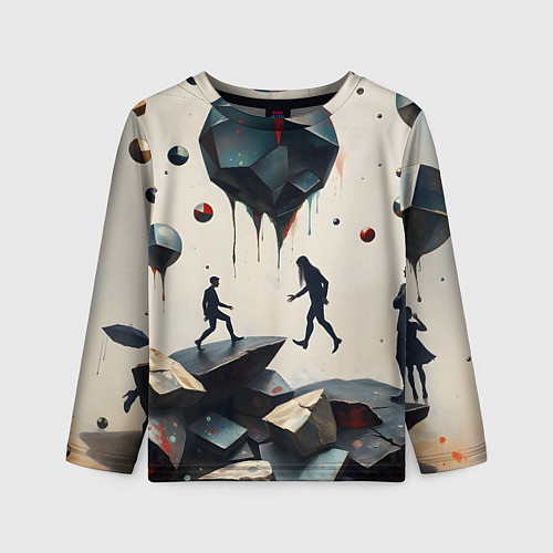 Детский лонгслив Сюрреалистичные люди и камни / 3D-принт – фото 1